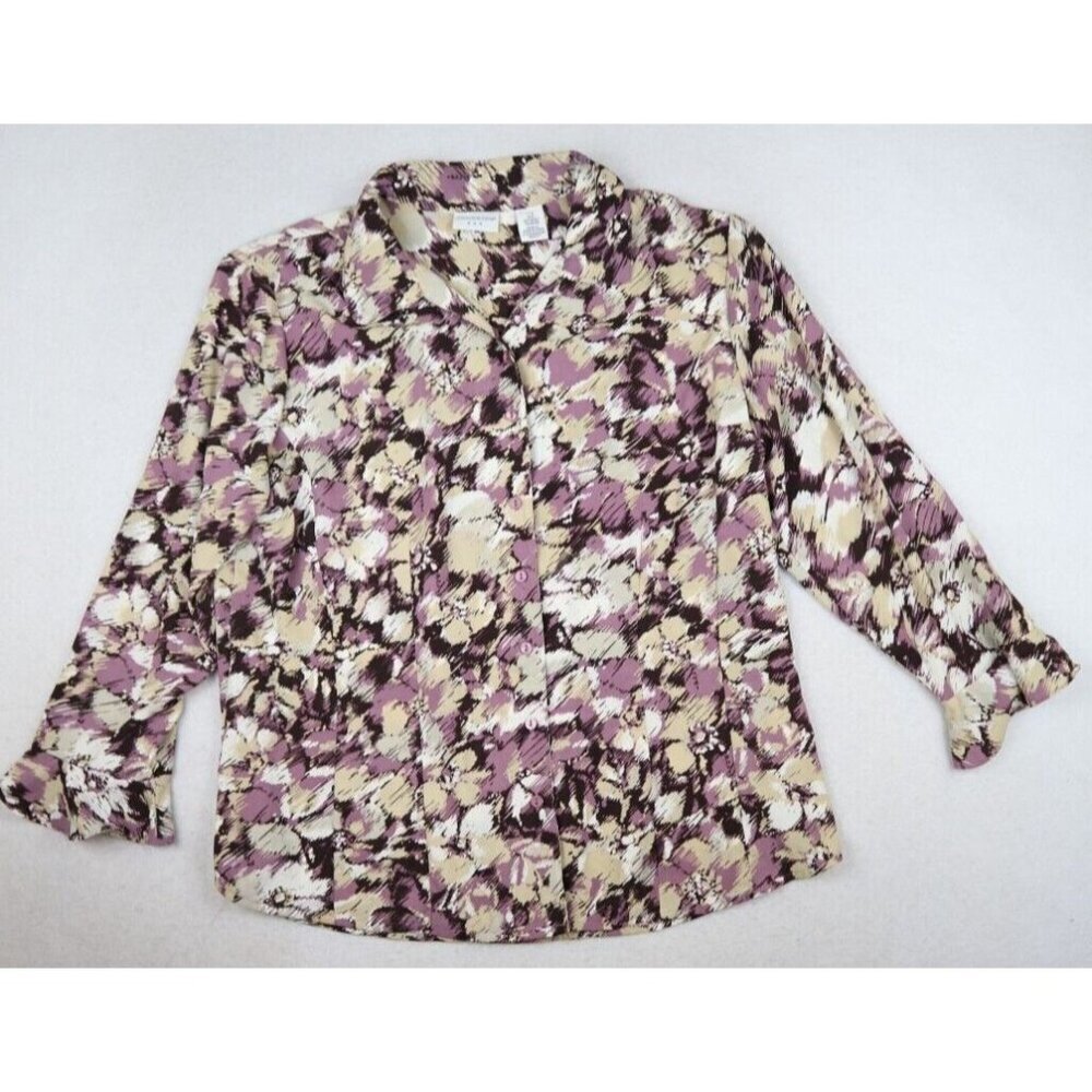 COVINGTON - WOMEN'S PURPLE & BEIGE PRINT BUTTON-UP TOP - SIZE L